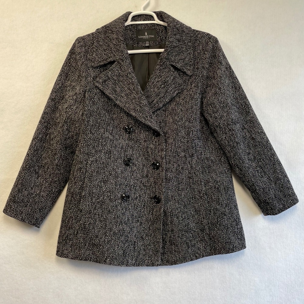 London Fog Womens XXL Tweed Pea Coat Wool Blend Double Breasted Jacket
